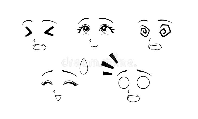 Set surprised and scared anime faces hand Vector Image