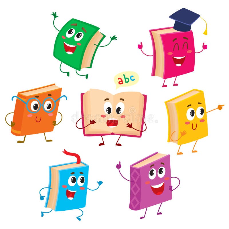 Set of funny book characters, mascots, cartoon vector illustration vector illustration