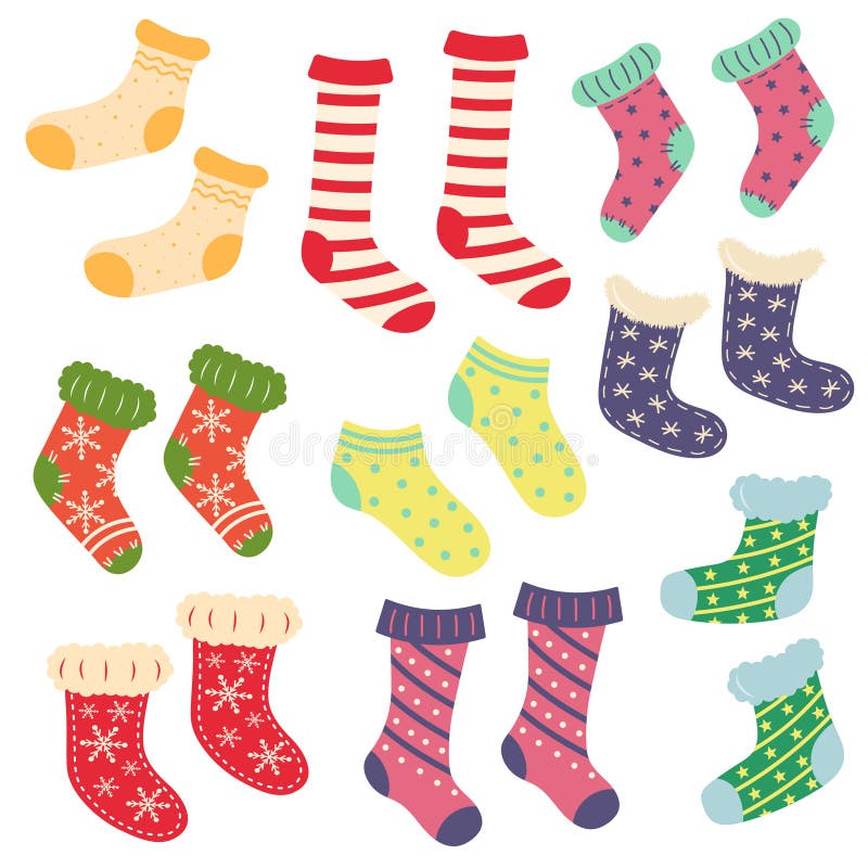 Set of Funny Christmas Socks. Stock Vector - Illustration of accessory ...