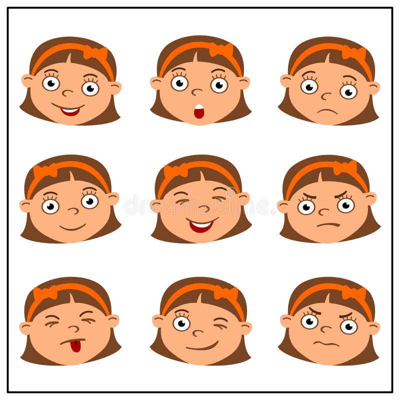 Set Children's Faces With Different Emotions Stock Vector ...