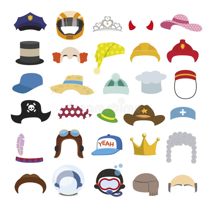 Set of Funny Hats and Caps. Isolated Vector. Stock Illustration ...