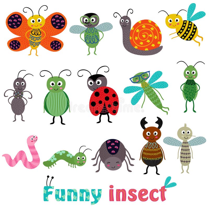 Set of with funny insect vector illustration