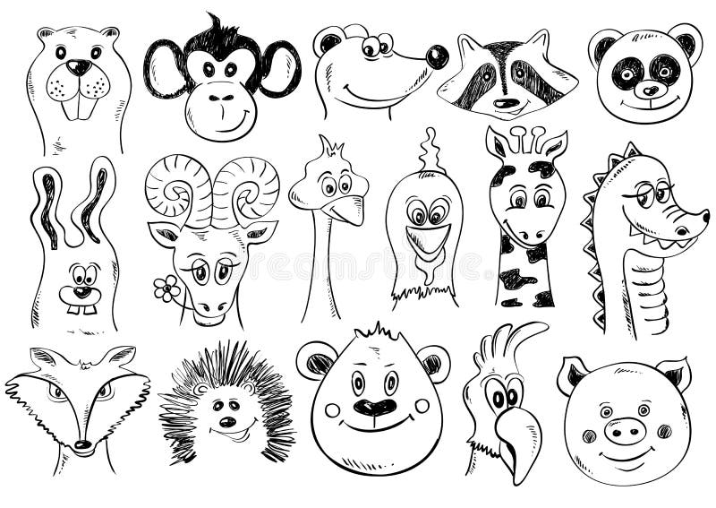 Set of Funny Sketch Animal Face Icons. Stock Vector - Illustration of goat,  muzzle: 70609143