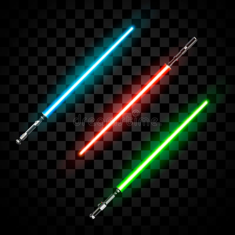 Set of futuristic light swords. Abstract fantasy saber. Vector illustration isolated on dark background