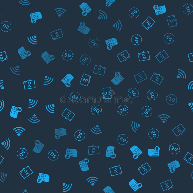 Set 5G Sim Card, network, Graphic tablet with and Wi-Fi wireless on seamless pattern. Vector royalty free illustration