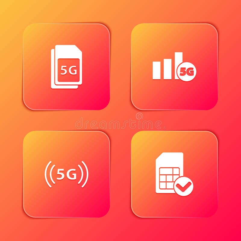 Set 5G Sim Card, network, and card icon. Vector vector illustration
