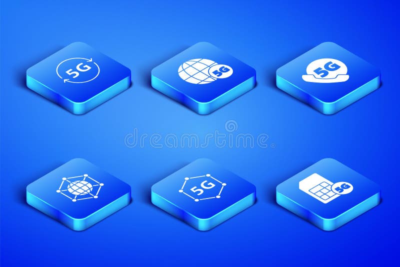 Set 5G Sim Card, network, Social, and Phone with icon. Vector stock illustration