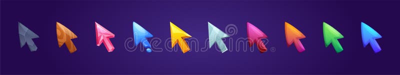 Set of game arrows, ui or gui interface cursors stock illustration
