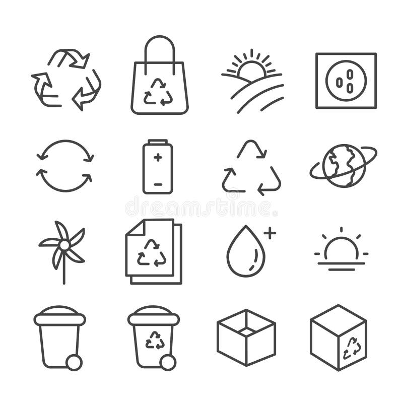 Set of garbage icon. Recycle concept in modern outline isolated on white background stock illustration