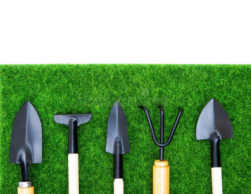 Set of Gardening Tools on Grass with Copy Space Stock Photo Image of