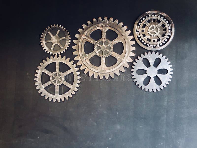 Gears Decorated on Black Wall Stock Photo Image of industrial, iron