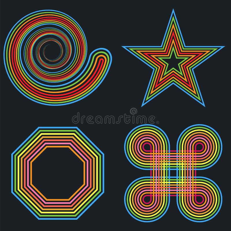 Set of geometric figures from uniform parallel lines. royalty free illustration