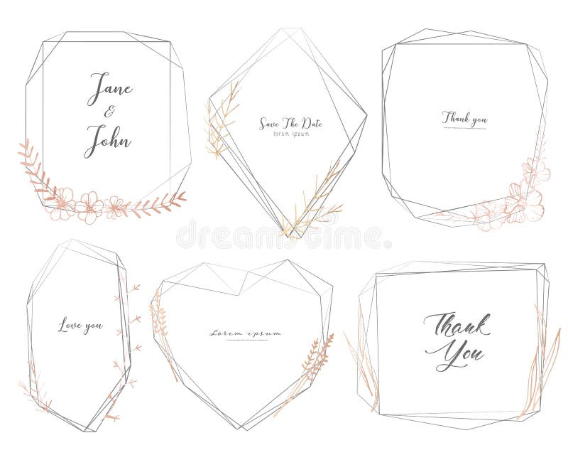 Set of geometric frame, Hand drawn flowers, Botanical composition, Decorative element for wedding card, Invitations stock illustration Set of geometric frame, Hand drawn flowers, Botanical composition, Decorative element for wedding card, Invitations stock illustration