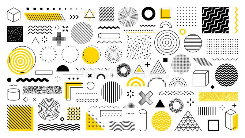Vector set of geometric shapes with mesh gradient background