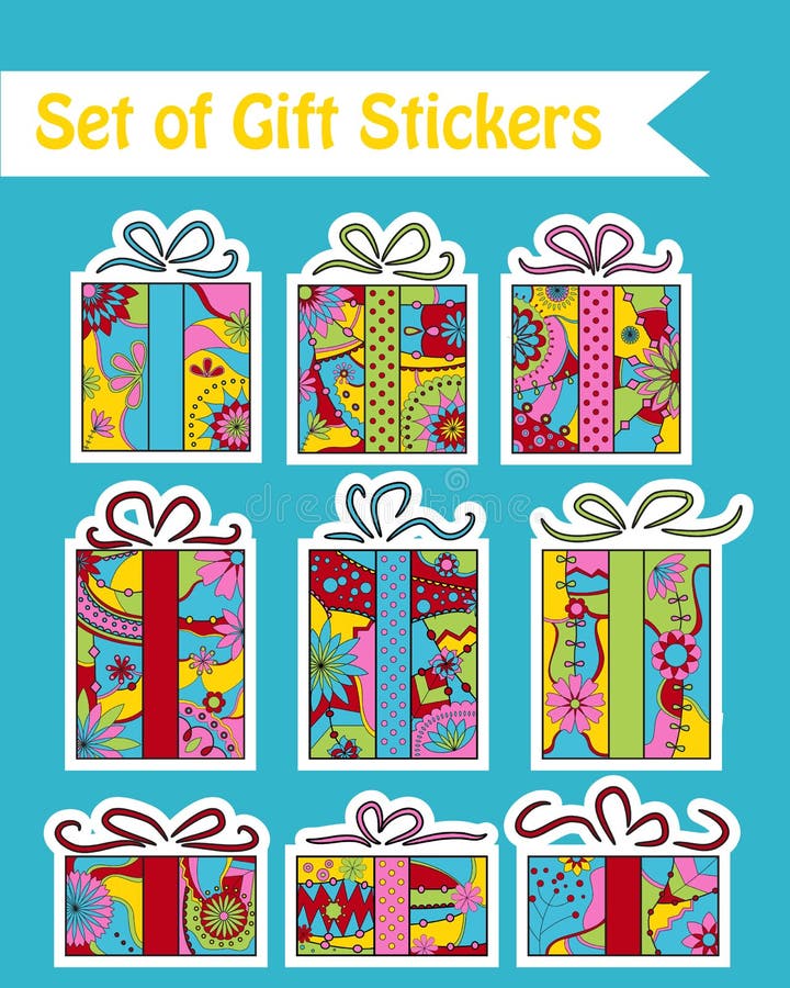 Set of gift stickers stock vector. Illustration of element 65497319