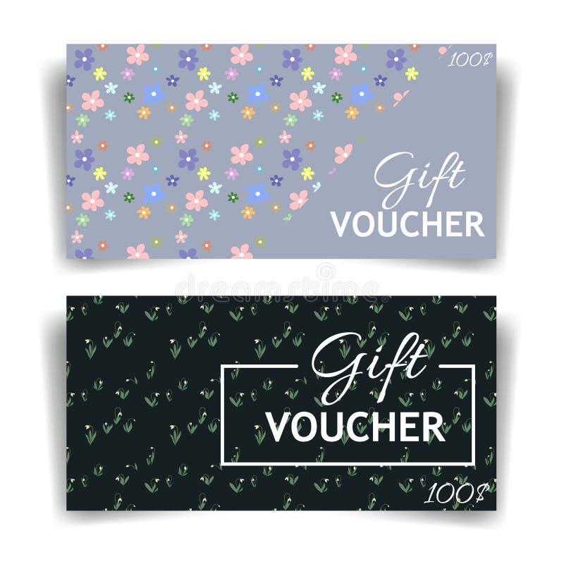 Set of Gift Vouchers, Floral Spring Pattern Design Stock Vector