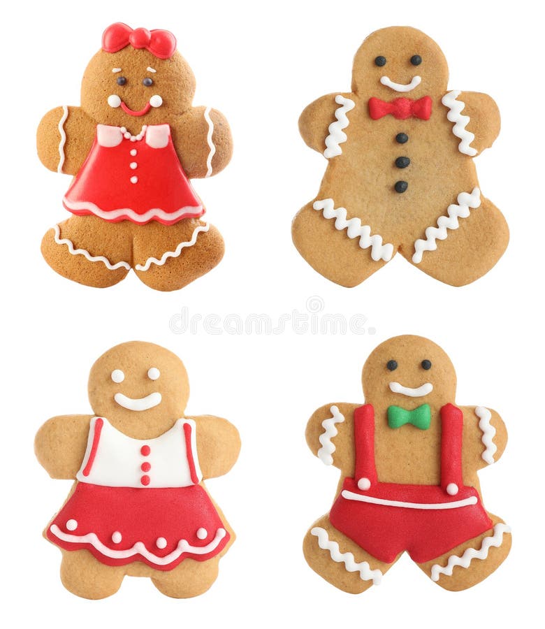 Set of Gingerbread Men and Women Isolated on White Stock Image Image