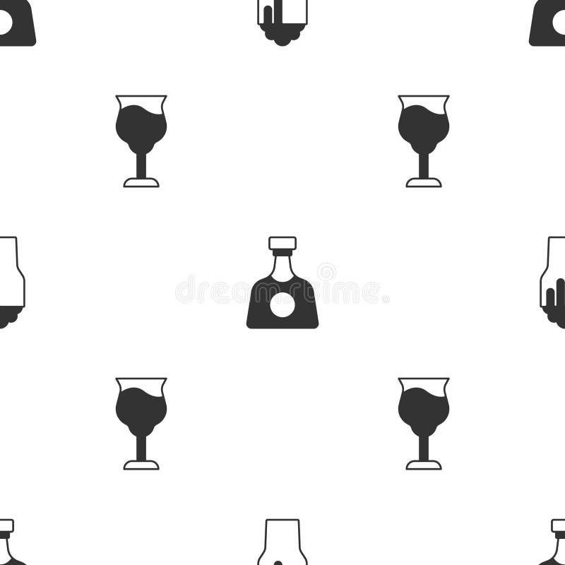 Set Glass of Beer, Tequila Bottle and Wine Glass on Seamless Pattern