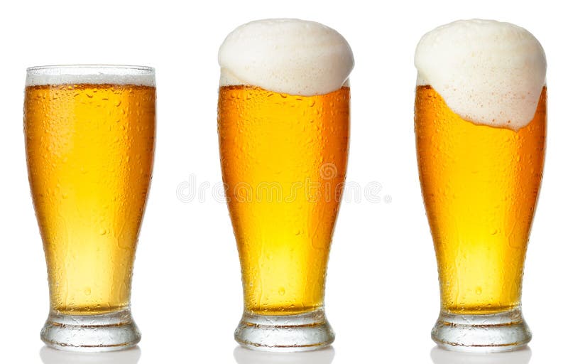 Set of a glass of cold light beer stock photos