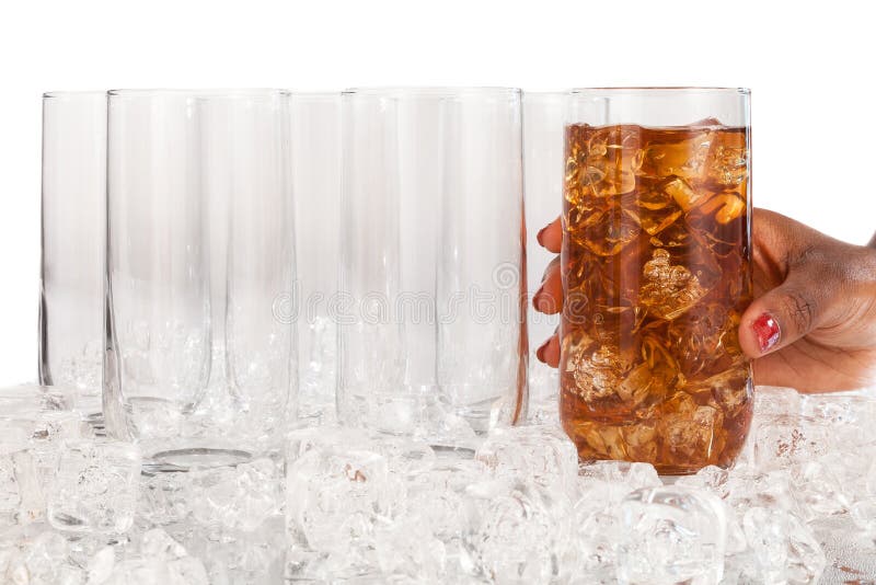 Set of glass cups with drink stock photos