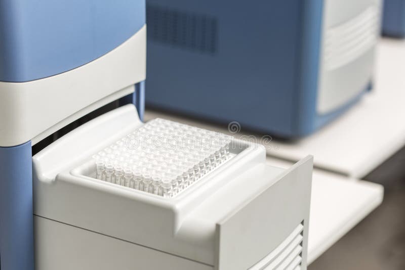 A Set of Glass Tubes for Samples. Laboratory Chemical Equipment Stock