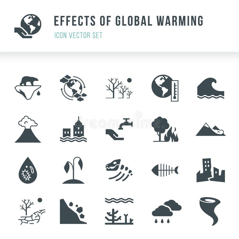 Set globalnego nagrzania ikony Katastrofy naturalne powodować zmiana klimatu