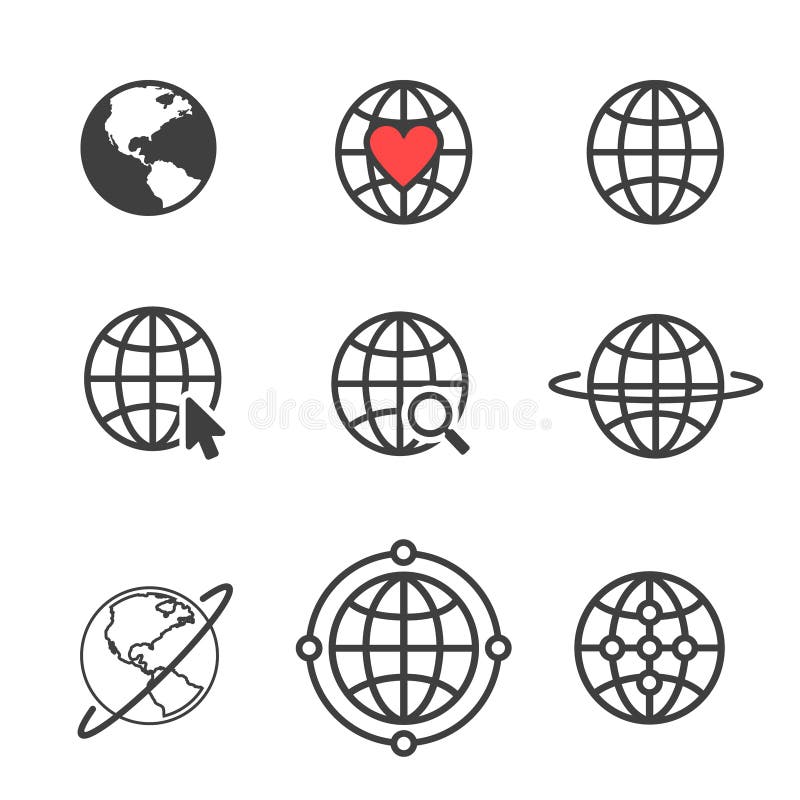Set of Globe related outline icons. Web apps. Thin line vector icons for website design and development, app development stock illustration