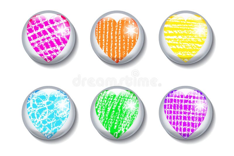 Set of glossy buttons with heart.