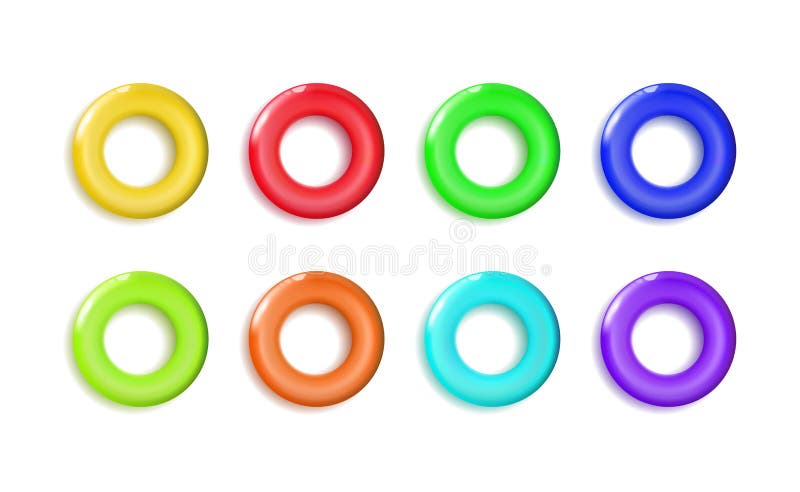 Set glossy yellow plastic toys ring. Toy bagel or donut colorful for pyramid. Classic circle with a fun design baby element.