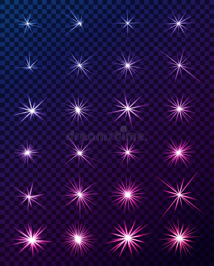 Set Of Glowing Light Effects. Sparkles. Shining Stars, Bright Flashes Of Lights With A Radiating