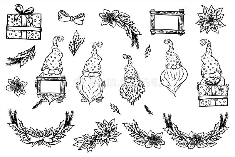 Set Gnomos De Navidad Dibujos Animados Y Poinsettia Siluetas Negras Aisladas Sobre Blanco. Stock de ilustración - Ilustración de garabato, sombrero: 207591674 Set Gnomos De Navidad Dibujos Animados Y Poinsettia Siluetas Negras Aisladas Sobre Blanco. Stock de ilustración - Ilustración de garabato, sombrero: 207591674