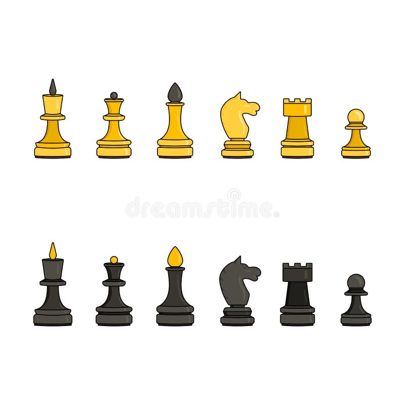 Full Set of Gold and Black Chess Pieces in Cartoon Style Stock Vector -  Illustration of modern, move: 186016765