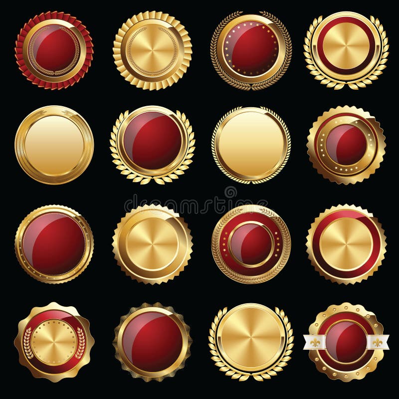 Set of Gold Certificate Seals and Badges vector illustration