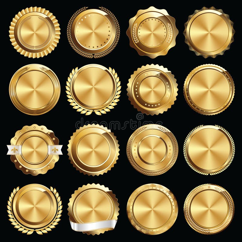 Set of Gold Certificate Seals and Badges royalty free illustration