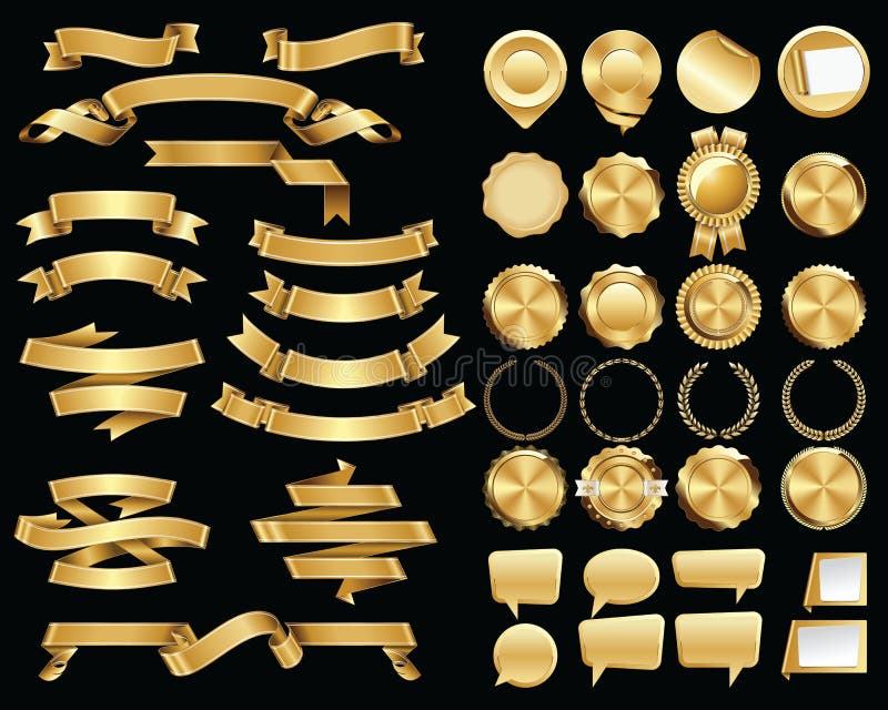 Set of Gold Ribbons and Certificate Seals and Badges royalty free illustration