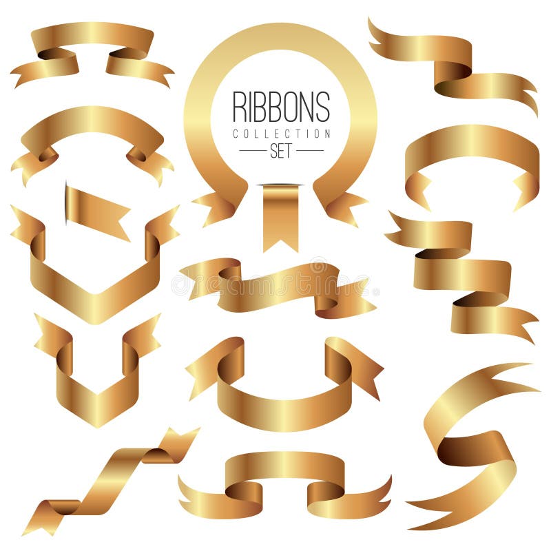 Set of Gold Ribbons Collection on White Background Stock Vector