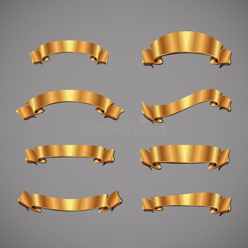 Set of gold ribbons on a gray background vector illustration Set of gold ribbons on a gray background vector illustration