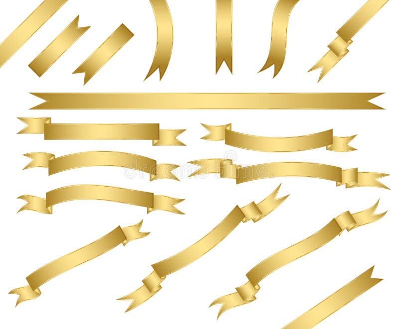 Set Of Gold Ribbons Banners, Labels And Bow Tie Icons Sign Isolated