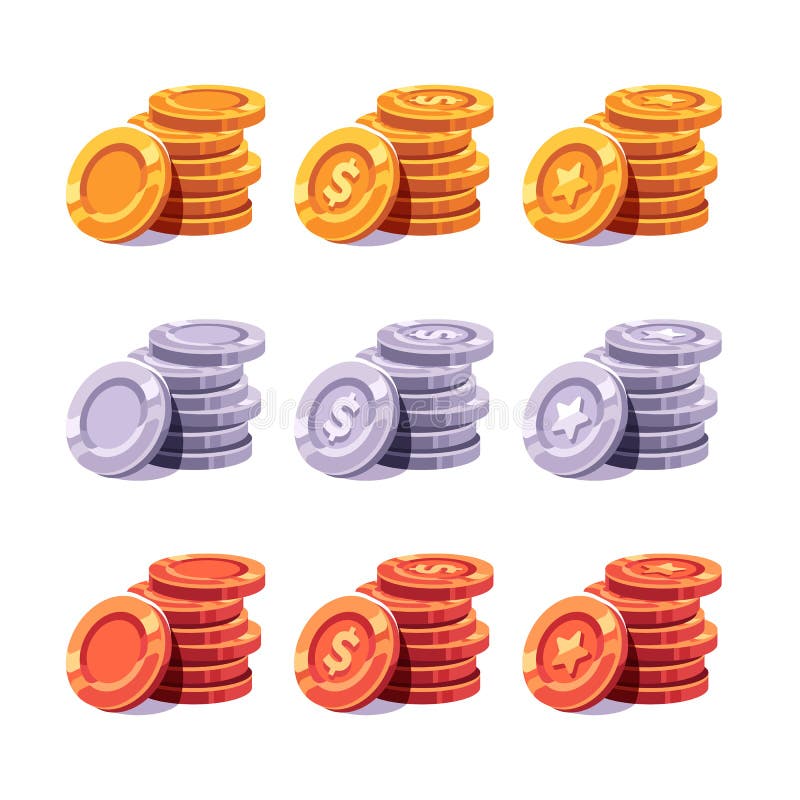 Gold, Silver and Bronze Pirate Coins with Skulls, Rank Medal Flat Icons