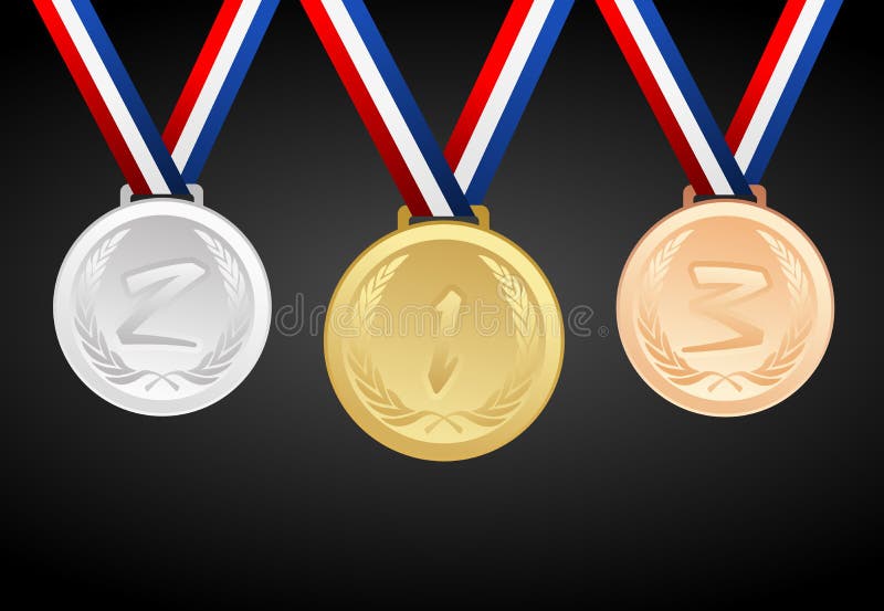 Set of Gold, Silver and Bronze Medals with Ribbons Stock Illustration Illustration of success