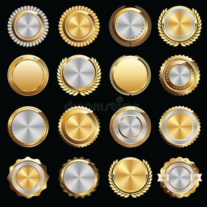 Set of Gold and Silver Certificate Seals and Badges vector illustration