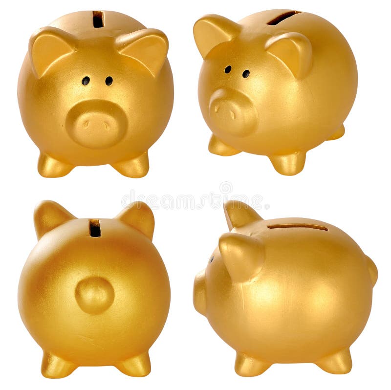 Set Of Golden Piggy Bank