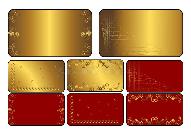 Set of golden and red cards. Vector.