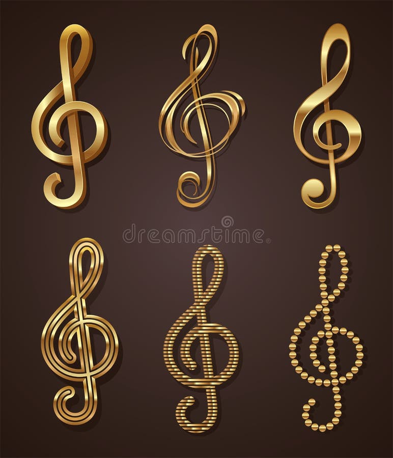 Set of golden decorative treble clef. Set of golden decorative treble clef.