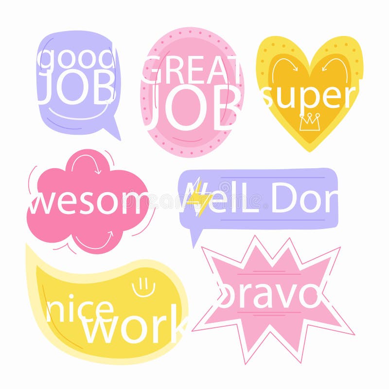 Set Of Good Job And Great Job Stickers Vector Illustration Stock