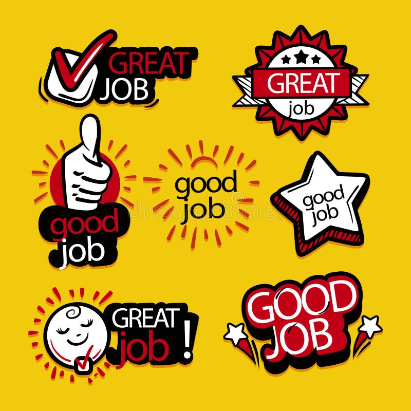 Set Of Good Job And Great Job Stickers Vector Illustration Stock