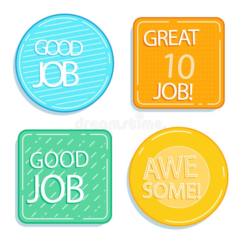 Set Of Good Job And Great Job Stickers Vector Illustration Stock