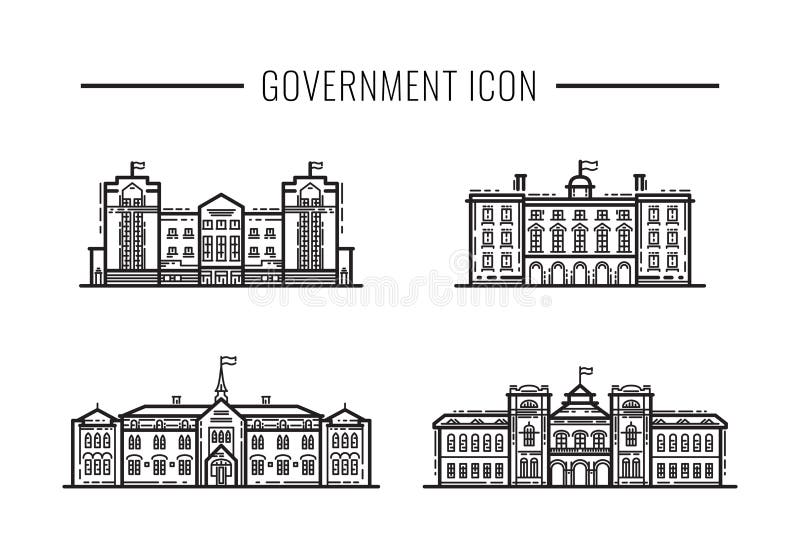 Set Government building facades icon outline. Line art vector building city administration. Set Government building facades icon outline. Line art vector building city administration.
