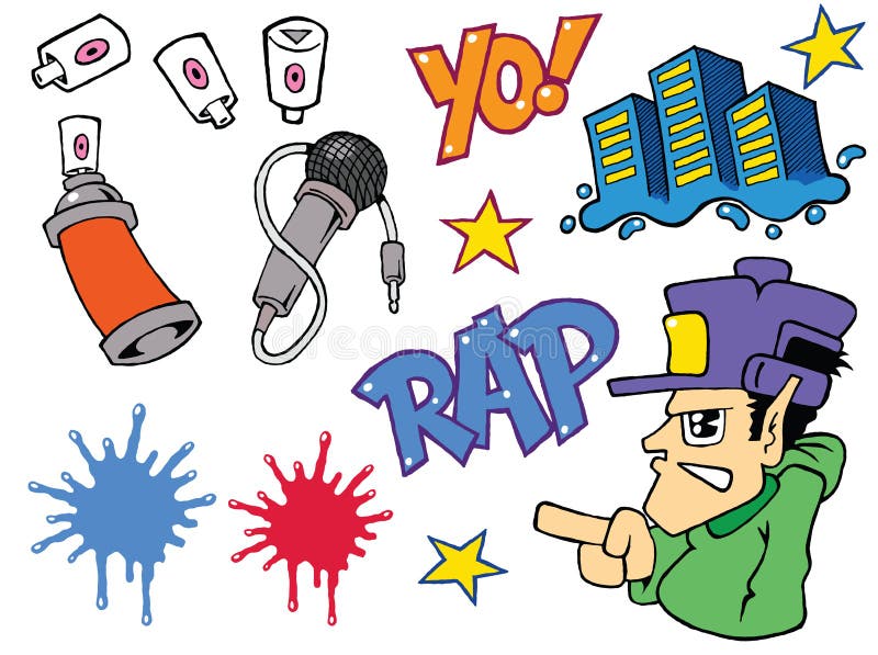 Set of graffiti and rap music elements vector illustration Set of graffiti and rap music elements vector illustration
