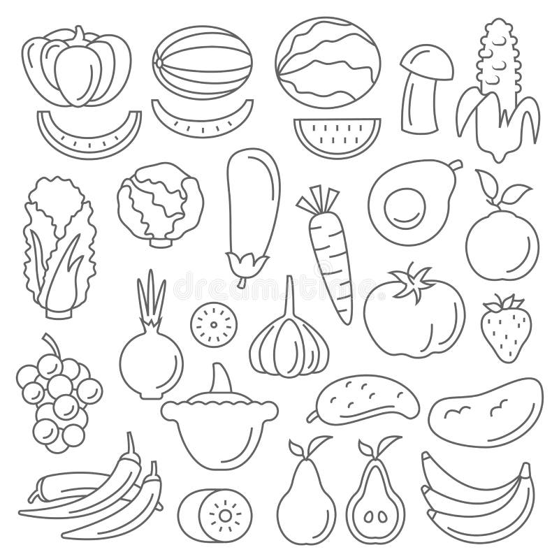 Set grafic de fructe și legume cu spectru vectorial de artă grafică royalty free illustration